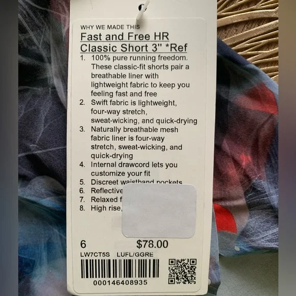 NWT Lululemon Fast and Free High Rise Classic Short 3" Luminescent Floral Multi - Picture 3 of 10
